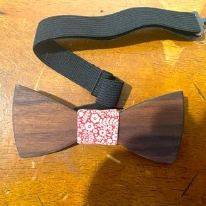Custom Wooden Bow tie with Red and White fabric